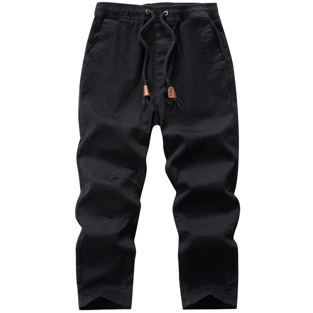 WIYOSHY Boys' Black Solid Color Drawstring Elastic Waist Chino Pants US 12